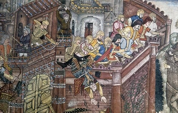 BABUR (1483-1530). First emperor of the Mughal empire of India. Shown in battle