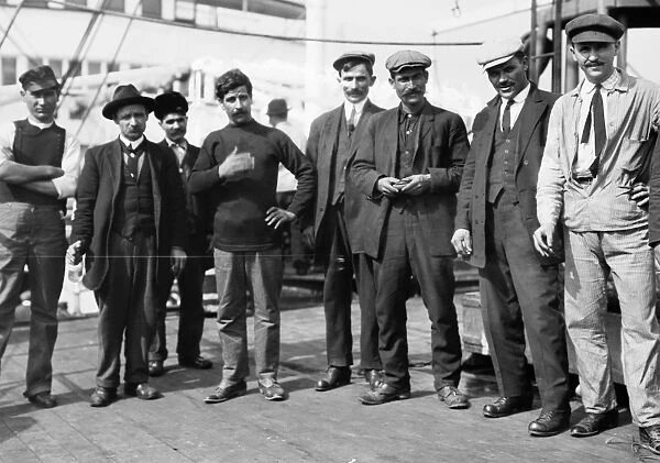 BALKAN WAR, 1912. Greek men leaving New York City aboard the Martha Washington