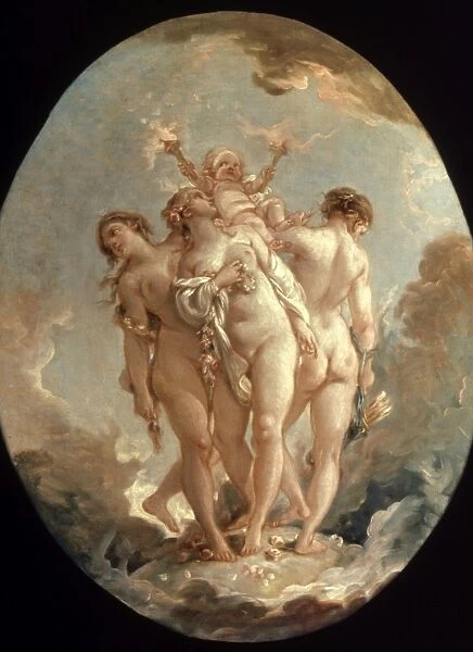 BOUCHER: THREE GRACES, 18 C. Francois Boucher: The Three Graces. Oil on canvas, 18th century