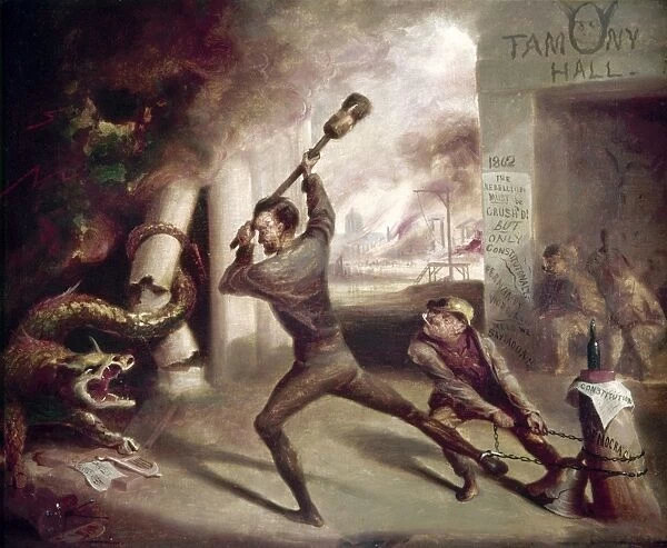 CIVIL WAR: LINCOLN, 1862. Lincoln Crushing the Dragon of Rebellion. Oil on canvas by David G. Blythe, 1862