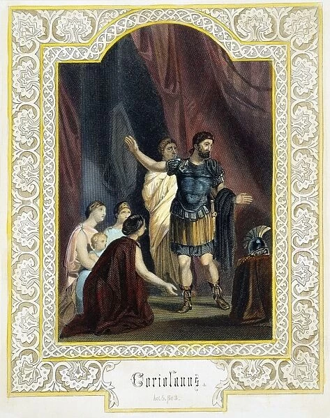 CORIOLANUS, 19th CENTURY. The mother, wife and son of Coriolanus beseech him to spare the city of Rome. Engraving from a 19th century English edition of Shakespeares Coriolanus (Act V, scene 3)