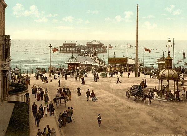ENGLAND: BLACKPOOL, c1900. A view of the North Pier at the beach and amusement park at Blackpool, on the Irish Sea in Lancashire, England. Photochrome, c1900