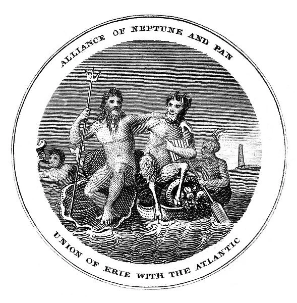 ERIE CANAL OFFICIAL BADGE. Used at the Canal Celebration in 1825. Line engraving, 1825