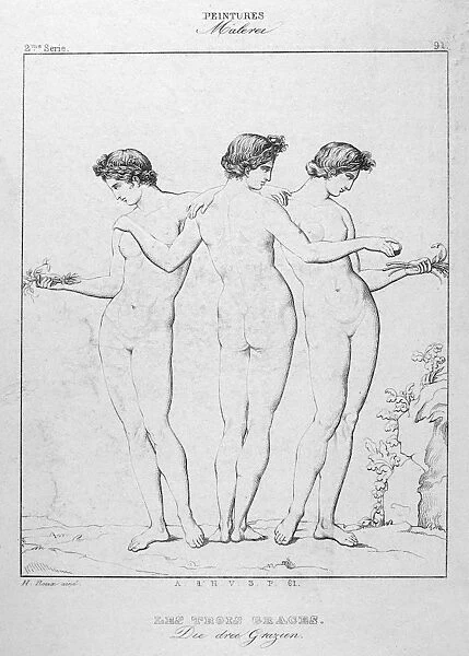 THREE GRACES. Line engraving, French, 19th century