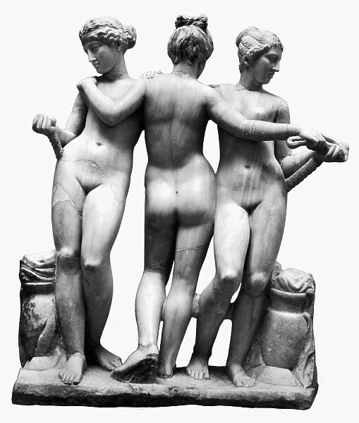 THREE GRACES. Marble, 3rd century B. C. from the ruins of Cyrene, a Greek colony in Cyrenaica, present day Libya