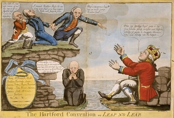 HARTFORD CONVENTION, c1814. Leap or no leap. Cartoon by William Charles, satirizing Thomas Pickering and the radical secessionist movement discussed at the Hartford Convention, a series of secret meetings held by New England Federalists in 1814