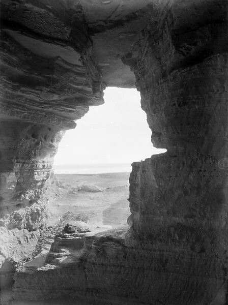 HOLY LAND: QUMRAN CAVES. View looking out from the entrance of cave number 4 at