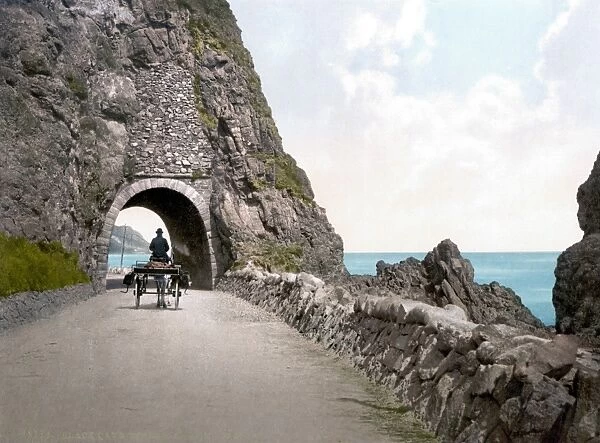 IRELAND: BLACK CAVE TUNNEL. Black Cave Tunnel in County Antrim, Ireland. Photochrome, c1895