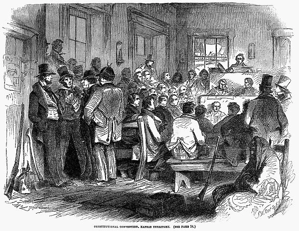 KANSAS-NEBRASKA ACT, 1855. Constitutional Convention in the Kansas Territory, 1855. Contemporary American wood engraving