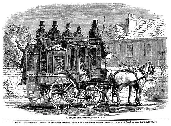 LONDON OMNIBUS, 1860. De Tivolis patent omnibus at London. Wood engraving, English, 1860