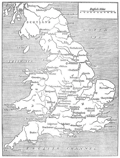 MAP OF ENGLAND. A map of England as it appeared in the 18th century