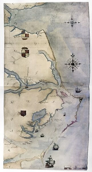 MAP: JOHN WHITE, c1585. Map of Sir Walter Raleighs Virginia (the eastern coast