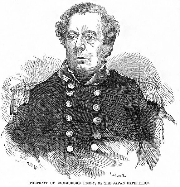 MATTHEW PERRY (1794-1858). American Naval officer. Wood engraving by Frank Leslie, 1854
