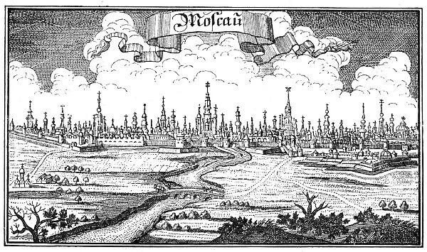 MOSCOW, 1738. View of the city of Moscow. Line engraving, German, 1738