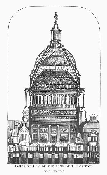 NEW U. S. CAPITOL DOME, 1859. Cross section of the dome under construction on the United States Capitol in Washington, D. C. Line engraving, American, 1859