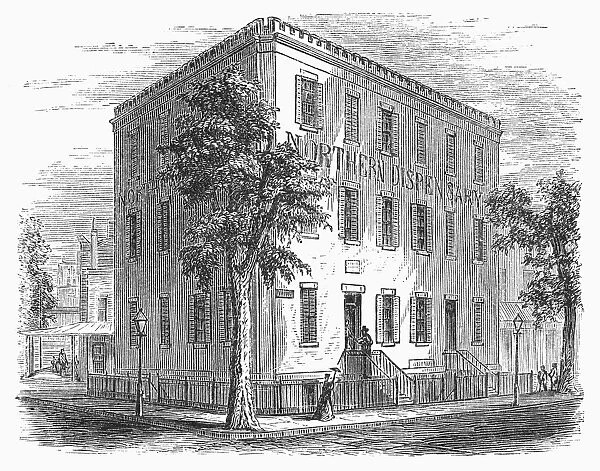 NEW YORK: DISPENSARY, 1868. Northern Dispensary, Waverly Place and Christopher Street, New York. Wood engraving, 1868
