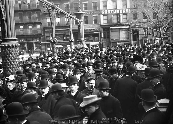 NEW YORK: SUFFRAGETTES. Crowds gathered in Union Square Park in New York City to