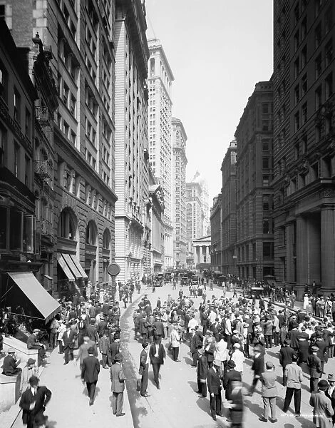 NYC: BROAD STREET, c1915. Crowd of men involved in curb exchange trading on Broad