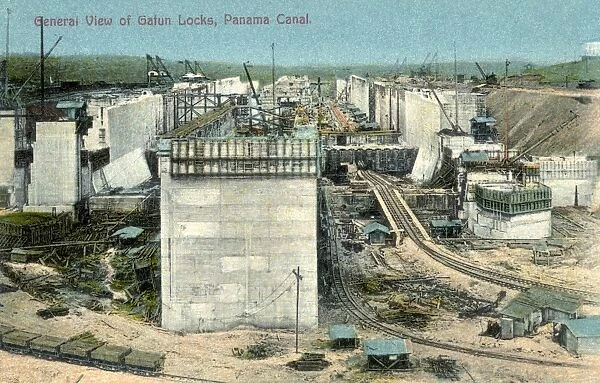 PANAMA CANAL, c1910. View of Gatun Locks, Panama Canal. Photopostcard, c1910