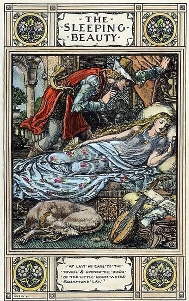 PERRAULT: SLEEPING BEAUTY. The Prince about to wake the Sleeping Beauty with a kiss