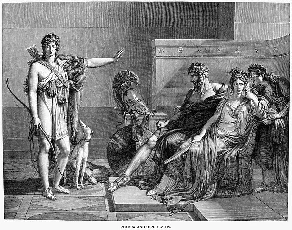 PHAEDRA AND HIPPOLYTUS. Phaedra rejected by Hippolytus. Line engraving, 19th century