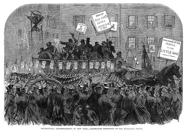 PRESIDENTIAL CAMPAIGN, 1864. A crowd campaigning in Union Square, New York City