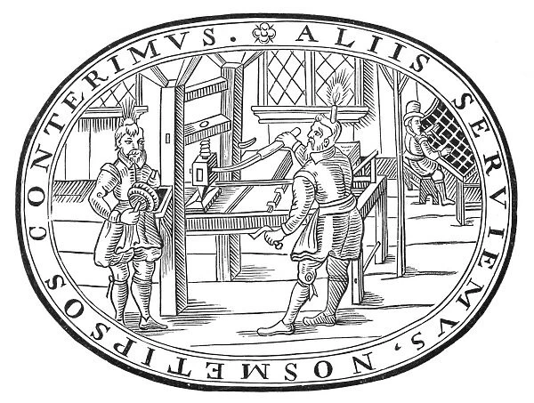 PRINTING OFFICE, 1619. An English printing office, 1619