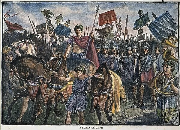 ROMAN LEGION. A Roman general and his Legion returning to Rome in triumph. Wood engraving, 19th century