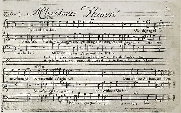 SIXTEEN ANTHEMS MUSIC, 1766. Engraved music page by Paul Revere for A Christmas Hymn from the first edition of Josiah Flaggs Sixteen Anthems, Boston, 1766