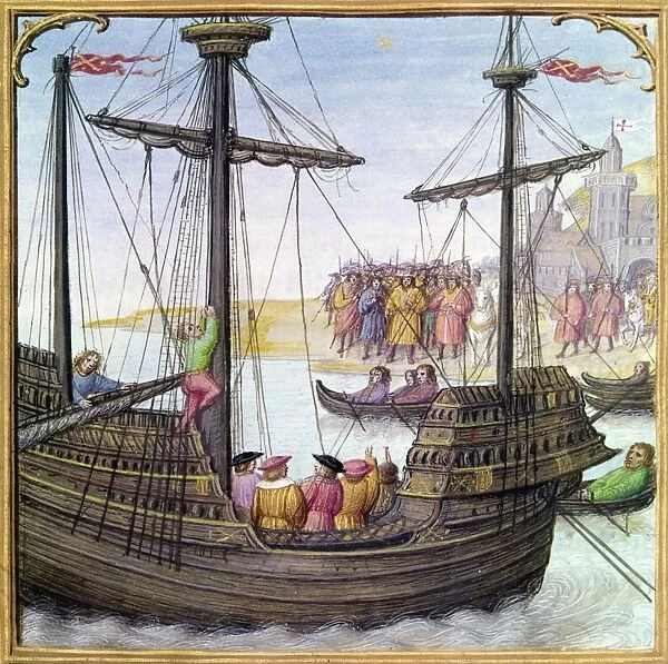 SPAIN: SHIP, 15th CENTURY. Spanish sailing ship, probably of the 15th century