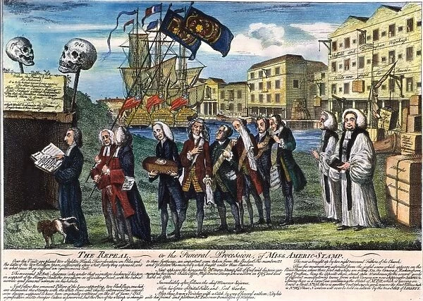STAMP ACT: REPEAL, 1766. The repeal of the Stamp Act: English cartoon engraving, 1766