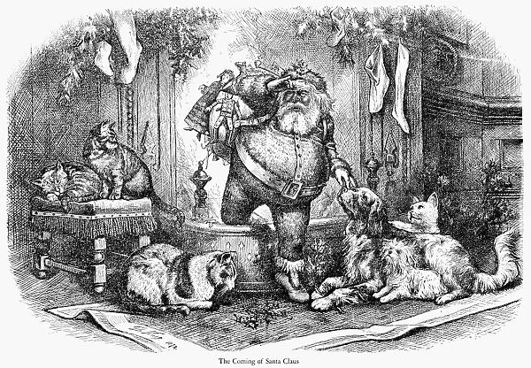 THOMAS NAST: SANTA CLAUS. The Coming of Santa Claus. Wood engraving after a drawing by Thomas Nast, 1872