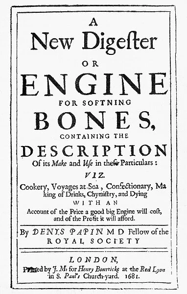 TITLE PAGE: COOKBOOK, 1681. Title page for A New Digester, or Engine for Softening the Bones