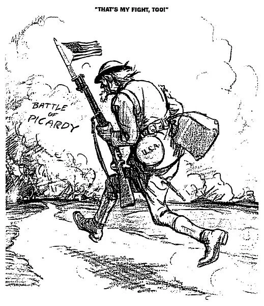 WARFARE: WORLD WAR I. An American cartoon of 1917 by Rollin Kirby on the entry