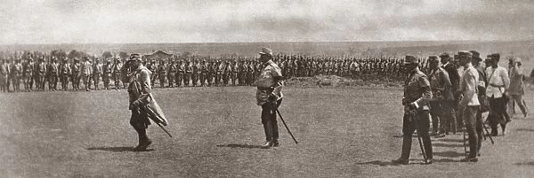 WORLD WAR I: ROMANIAN ARMY. General Ioan Culcer and staff inspecting the infantry