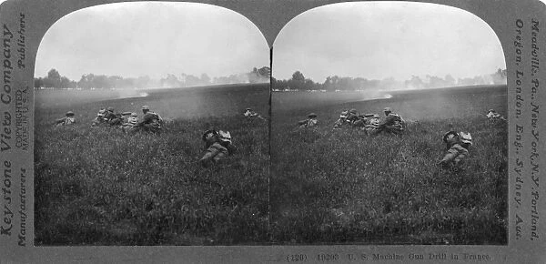 WORLD WAR I: TRAINING. American troops participating in a machine gun drill in France