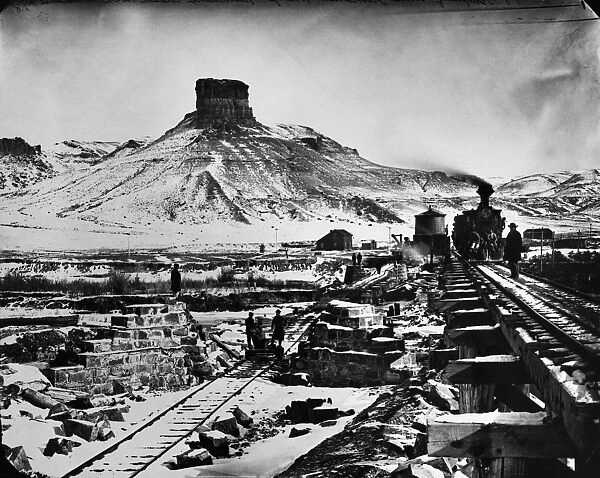 WYOMING: RAILROAD, 1868. Construction of temporary and permanent railroad bridges