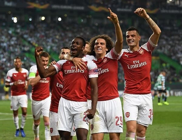 Arsenal's Triumph in Lisbon: Welbeck, Guendouzi, and Xhaka's Goal Celebration (Sporting vs Arsenal, 2018-19)