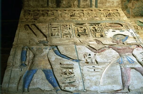 Amon-Ra, Egyptian god, (left) and Rameses III (1198-1167 BC) second king of 20th dynasty