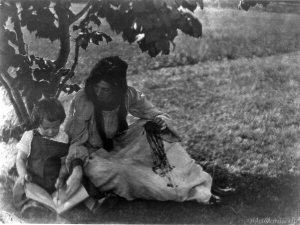 Beatrice Baxter Ruyland and Charles O Malley, as a child with a book in his lap