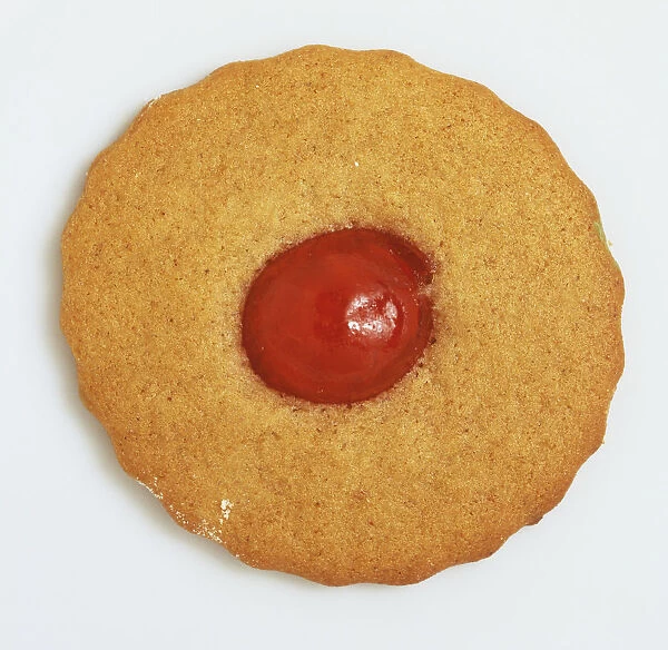 Biscuit with jelly at centre, close up
