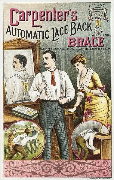 Carpenters Automatic Lace Back Brace Trade Card. ca. 1880-1920, Carpenters Automatic Lace Back Brace Trade Card