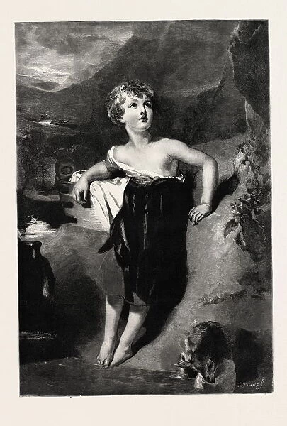 A CHILD WITH A KID, picture by sir thomas lawrence, engraving 1890, engraved image