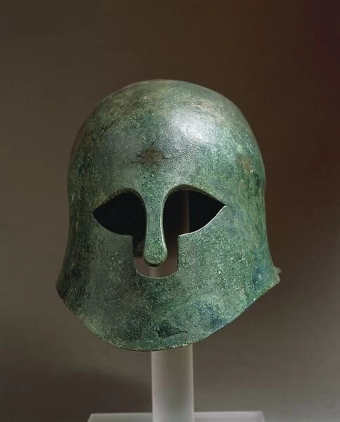 Corinthian style bronze helmet from tomb 97 at Campovalano necropolis (province of Teramo)
