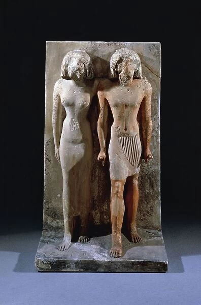 Egypt, Giza, Statue of Vizier and wife, from the mastaba of Seshethotep