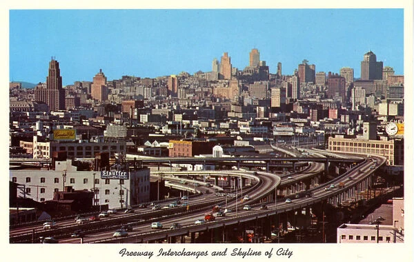Freeway Interchanges and Skyline of City, San Francisco, California