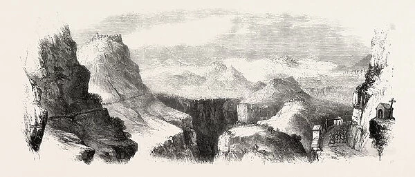 Garibaldis March through Calabria: View from Maida Toward Soveria, Italy, 1860 Engraving