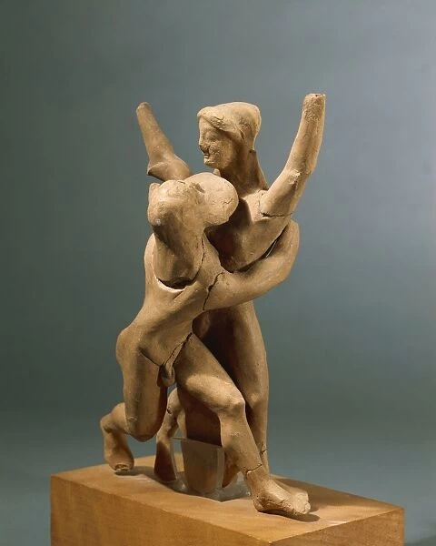 Italy, Calabria, Locri, Medma, Statuette representing a Silenus and a Maenad, terracotta