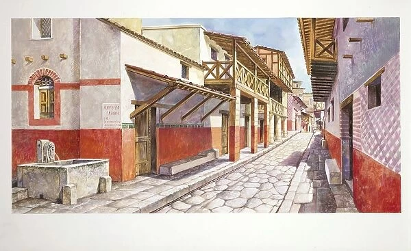 Italy, Campania, Ercolano, Reconstruction of Cardo IV, illustration