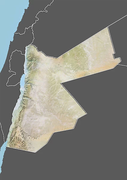 Jordan, Relief Map With Border and Mask